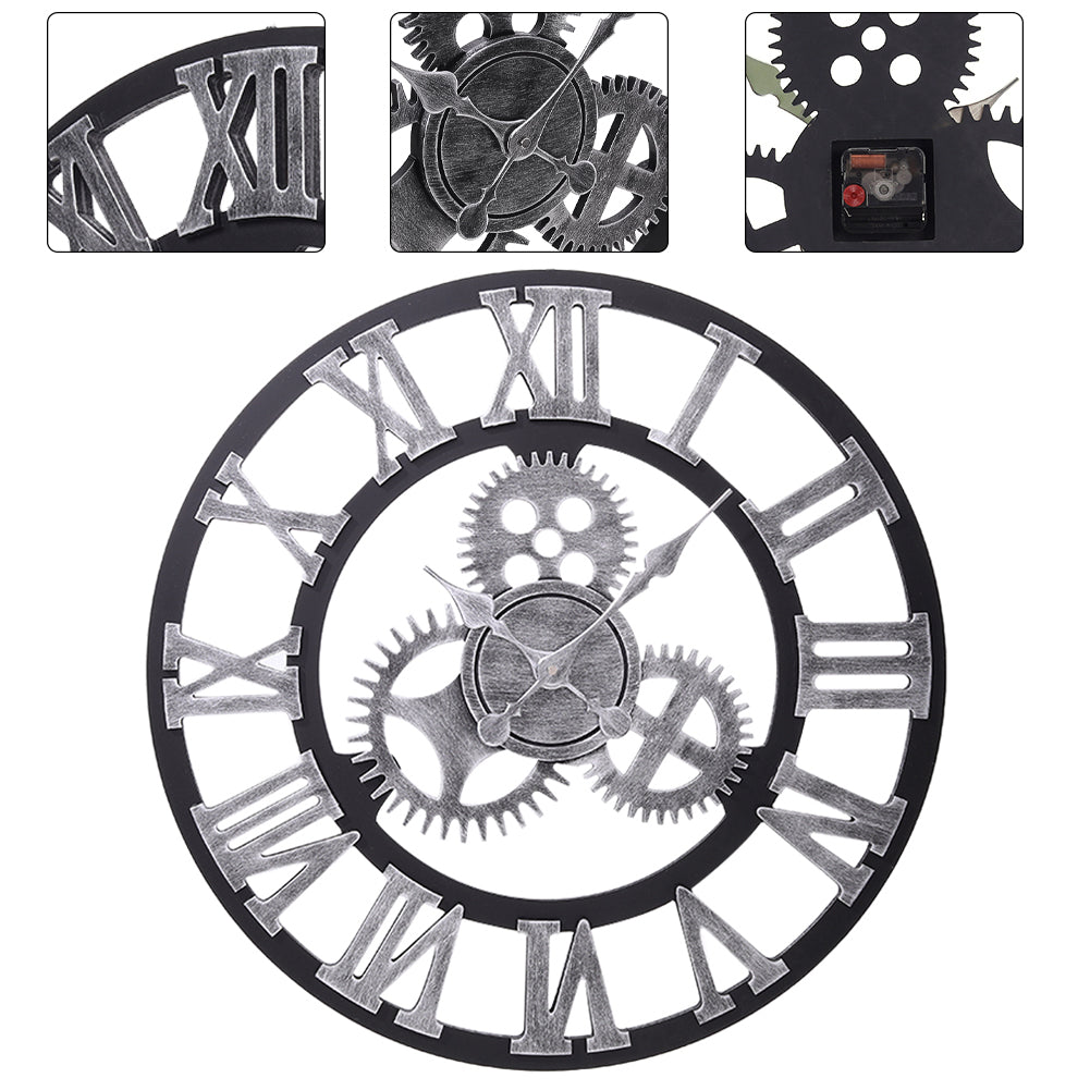 Industrial Large Retro Silent Wall Clock For Home Decor | Silver