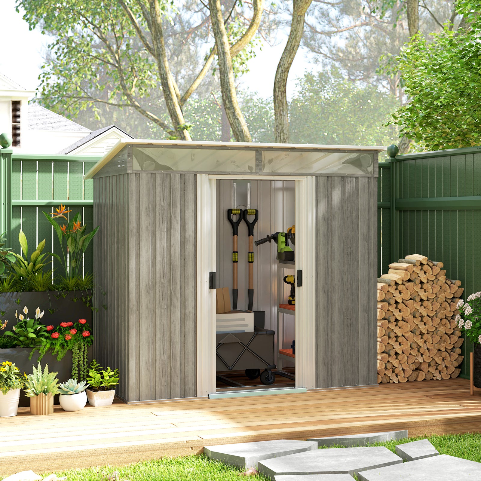 6.5x4ft Galvanised Metal Shed, Grey