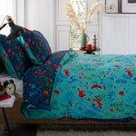 Fox And Floral Cotton Rich 200 Thread Count Reversible Duvet Cover Set | Super King | Navy Blue