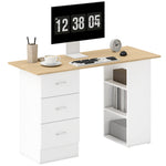 120cm Computer Desk, Study Table With 3 Shelf & Drawers | Natural