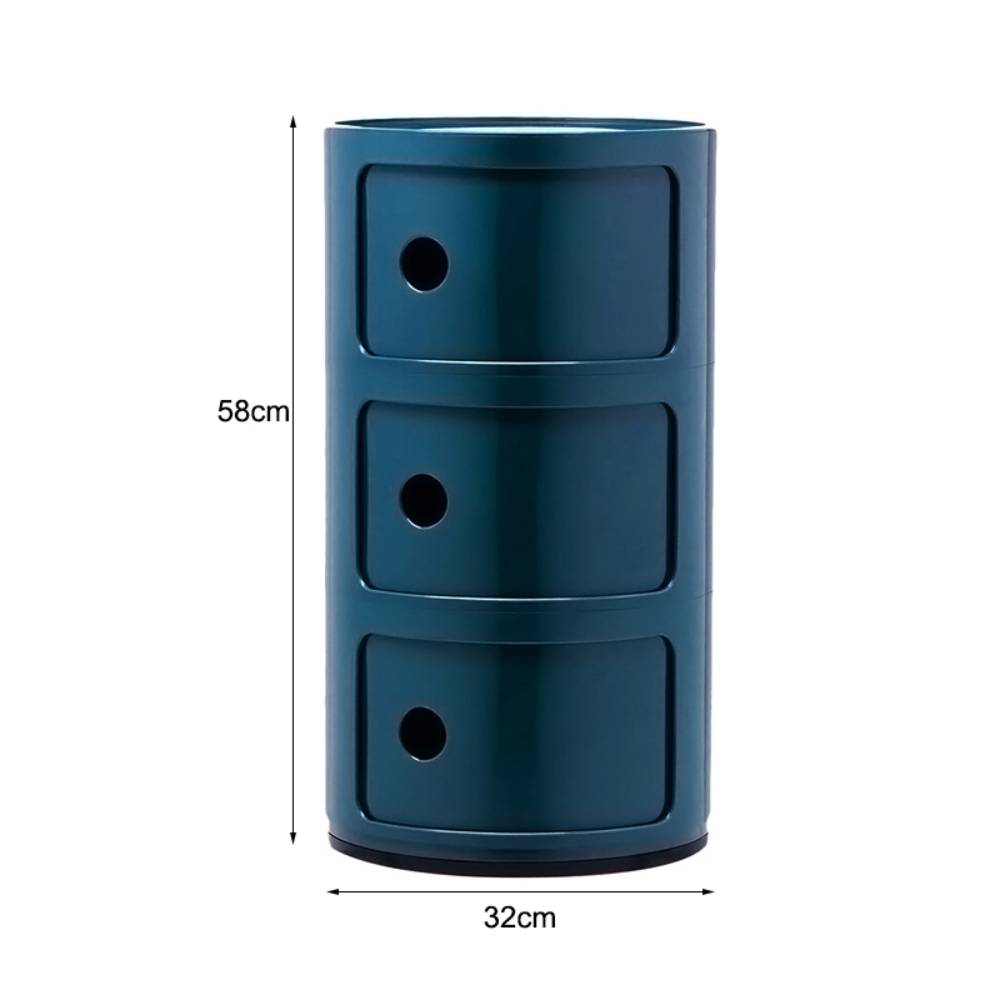 Cylindrical Multi-tiered Plastic Storage Drawer Unit | Blue