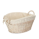 Wicker White Wash Oatmeal Cotton Lined Laundry Basket | Gray
