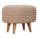 Solid Mango Wood Keeva Beige Oblong Footstool