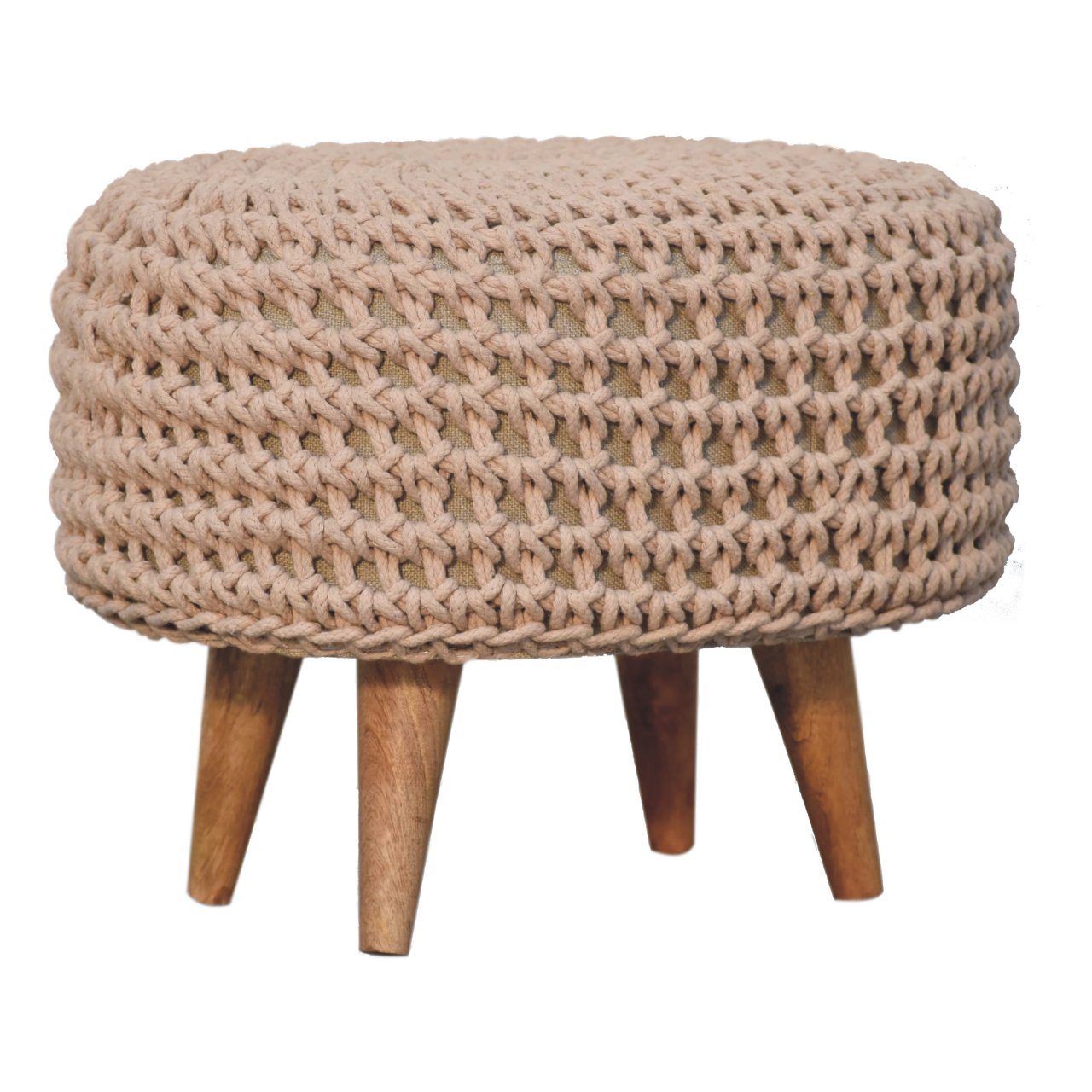 Solid Mango Wood Keeva Beige Oblong Footstool