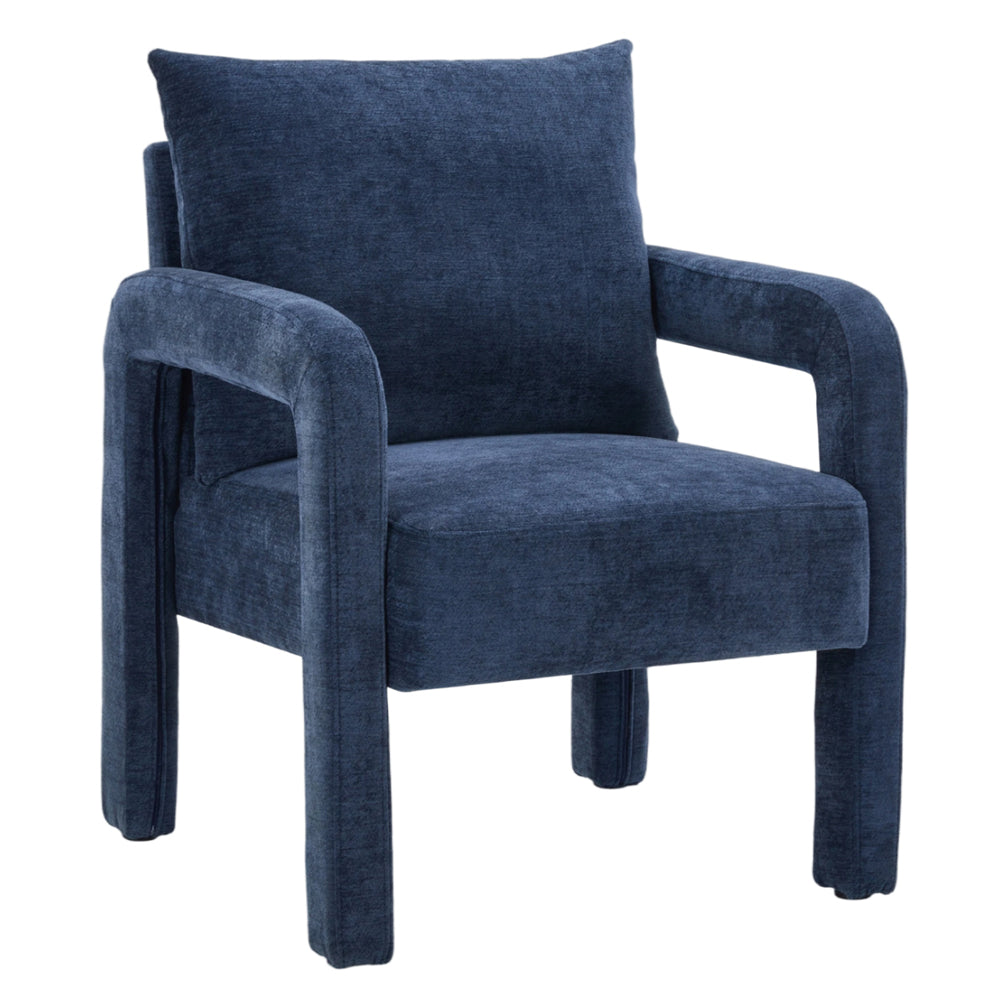Chenille Upholstered Accent Chair With Lumbar Pillow | Blue