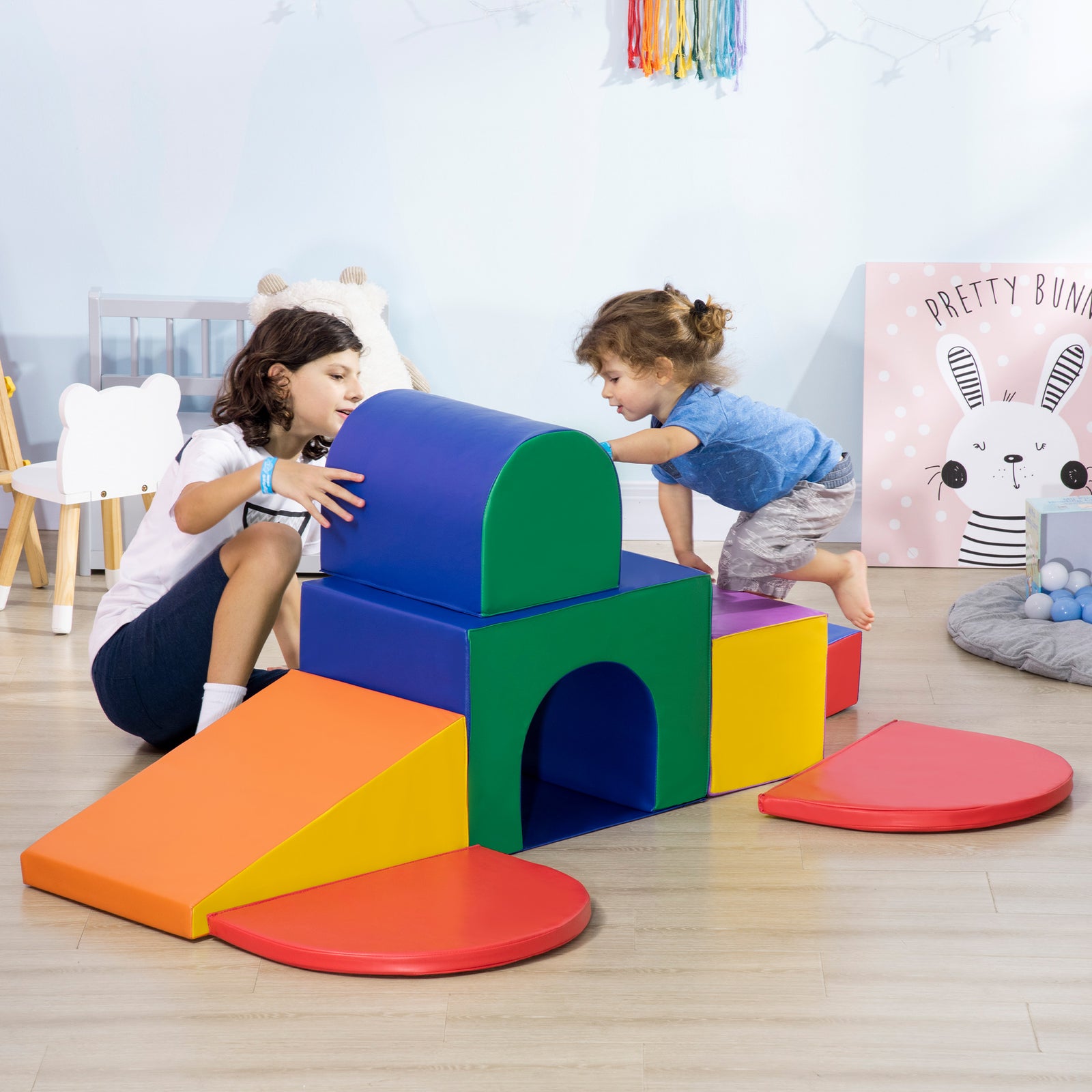 7 Pieces Kids Foam Soft Play Set Toddler Indoor Climbers Play Structures