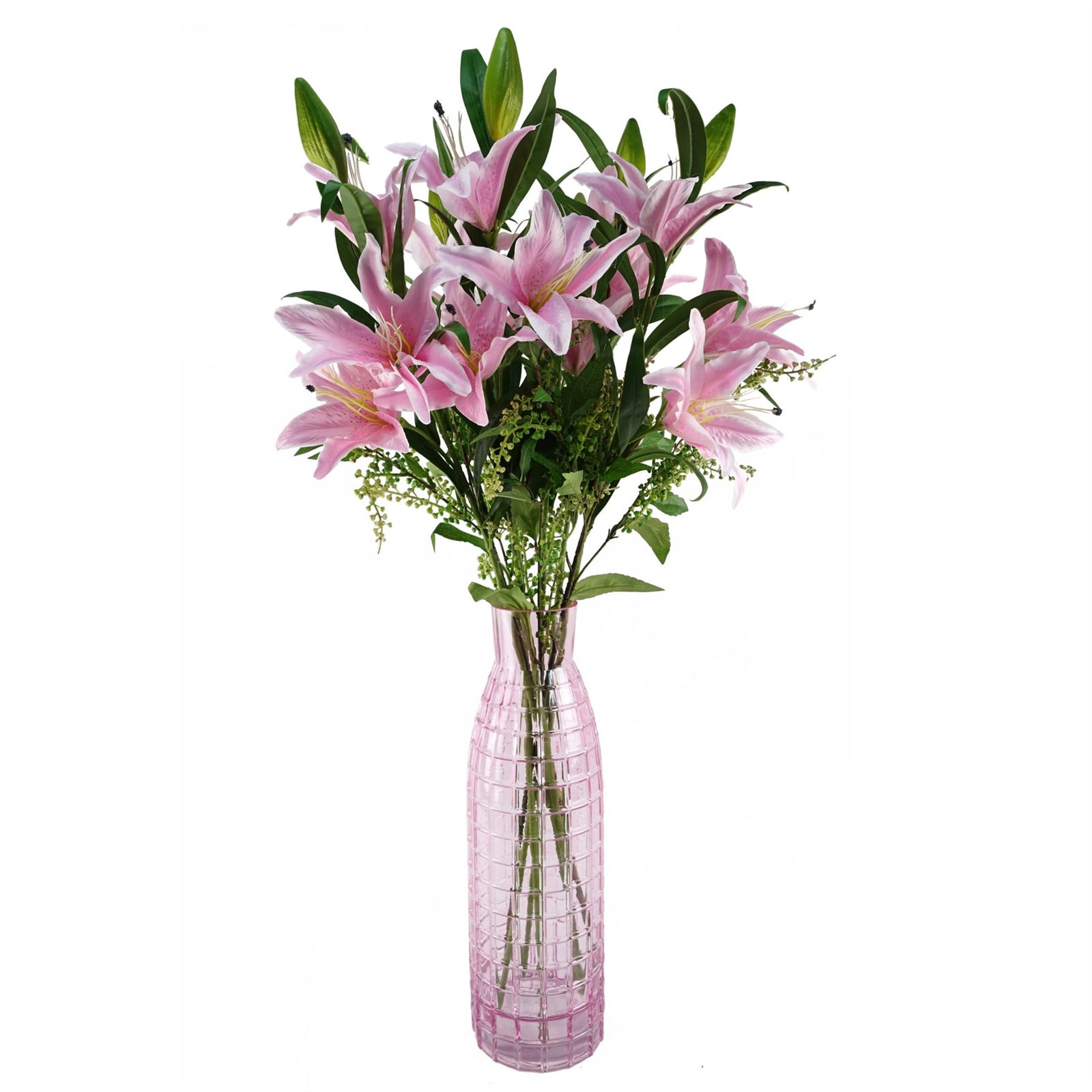 Pack Of 6 X 100cm Artificial Large Pink Lily Stem 18 Flowers