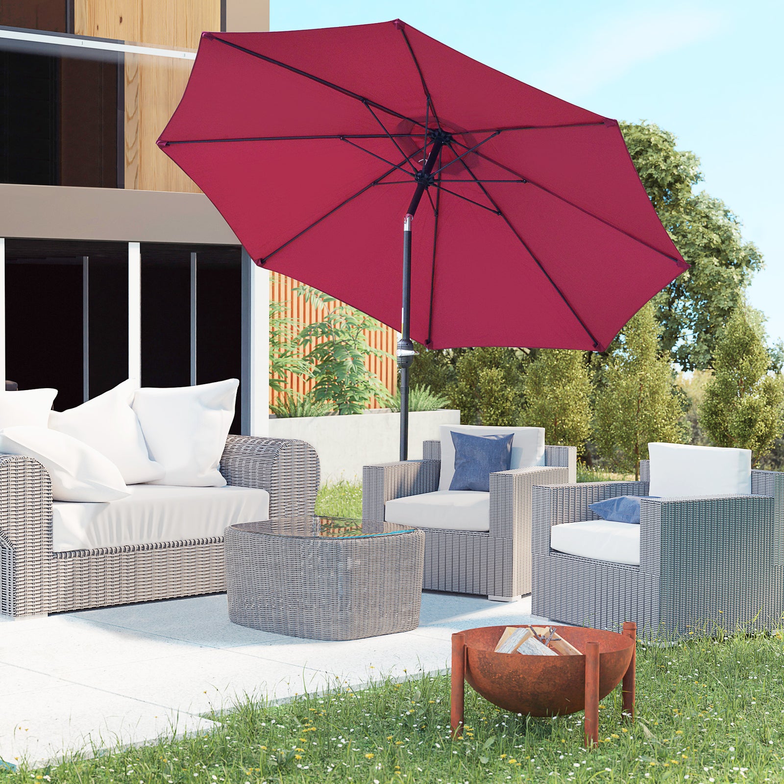 2.7m Parasol With Tilt And Crank | Red