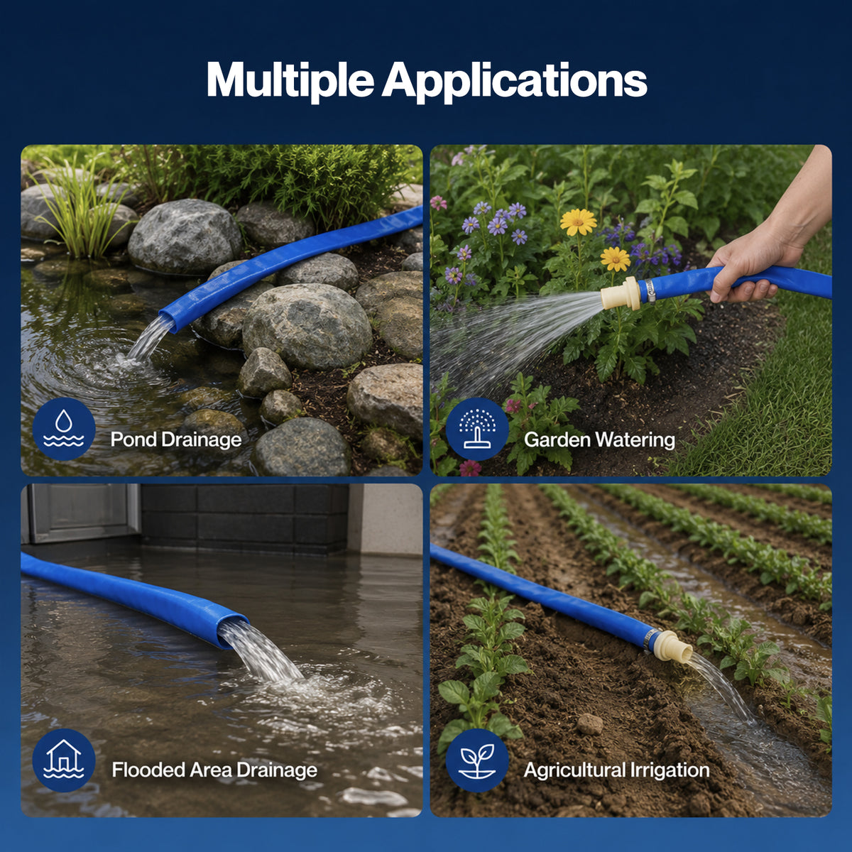 Hose Pipe 1 Inch Reinforced Pvc 20m For Home Pool Drainage Pump Blue | Blue