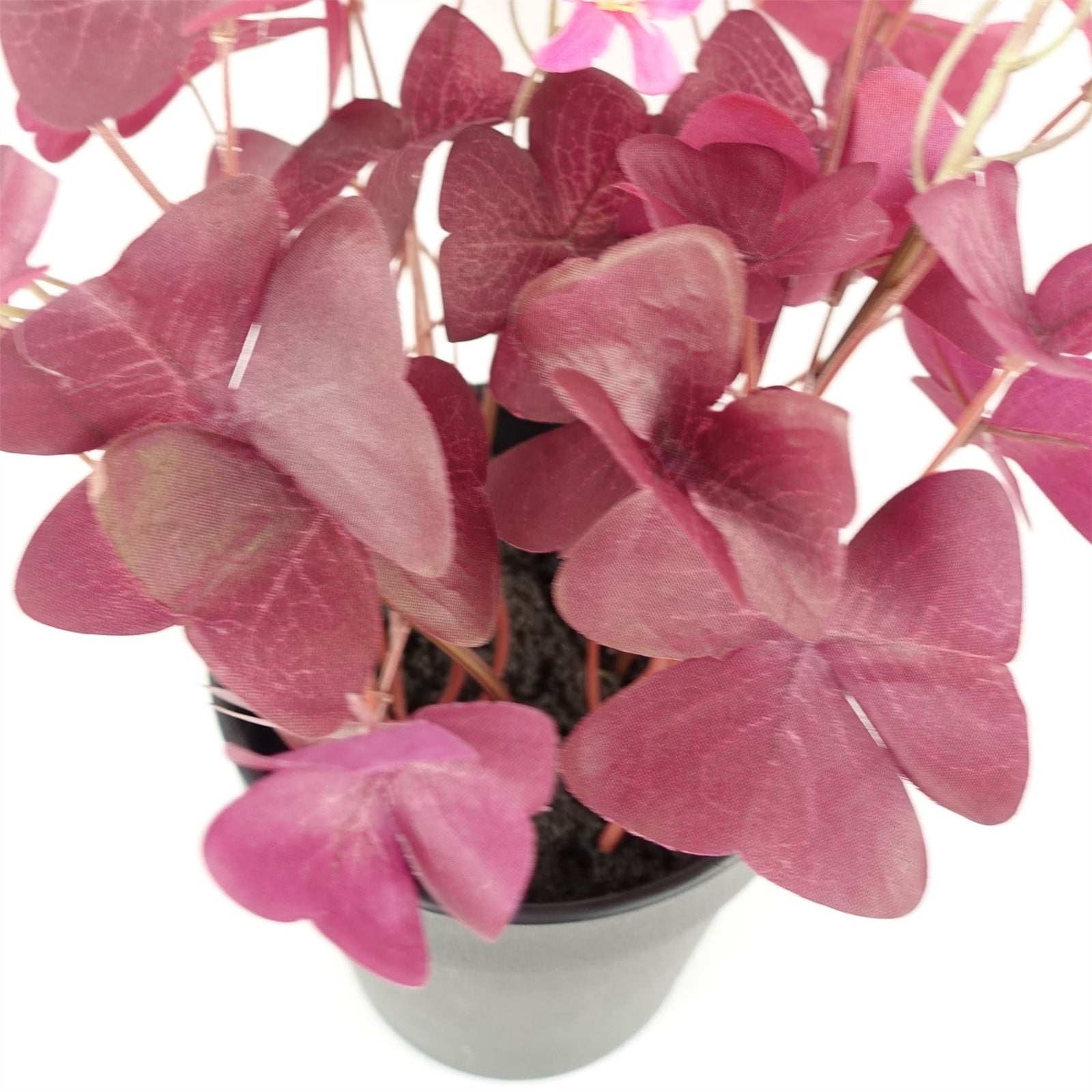 Artificial 30cm Plant Realistic Purple Shamrock Pink Flowers Potted