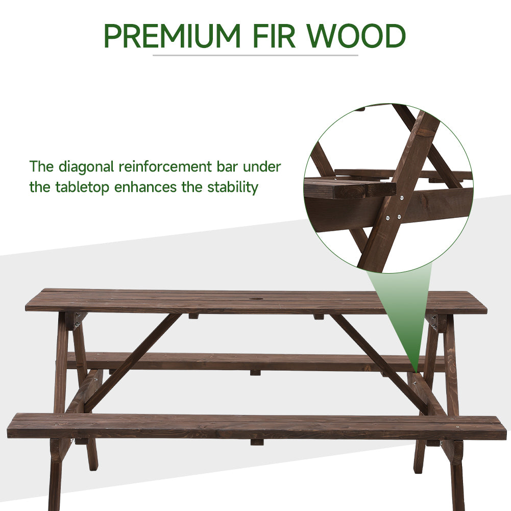Solid Wood Rectangle Picnic Table And Bench Set | Large