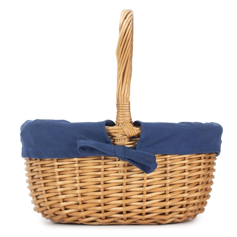 Wicker Shopping Basket Buff Willow Oval Shopper | Navy Blue