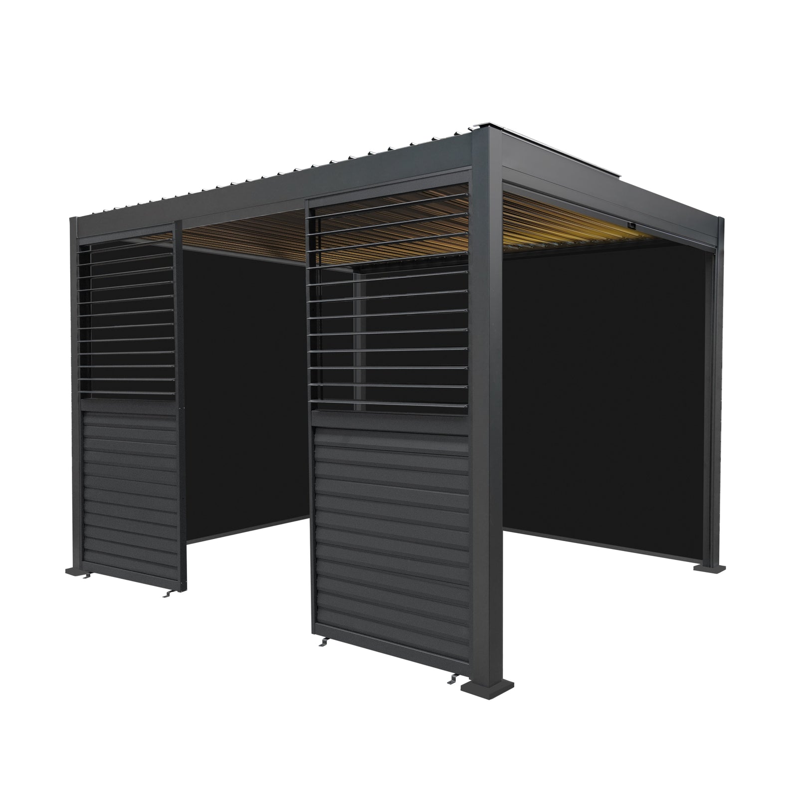 Aluminium Pergola With Anthracite Blinds, 2 X Side Panels & Led Lights | 3m x 3m | Anthracite