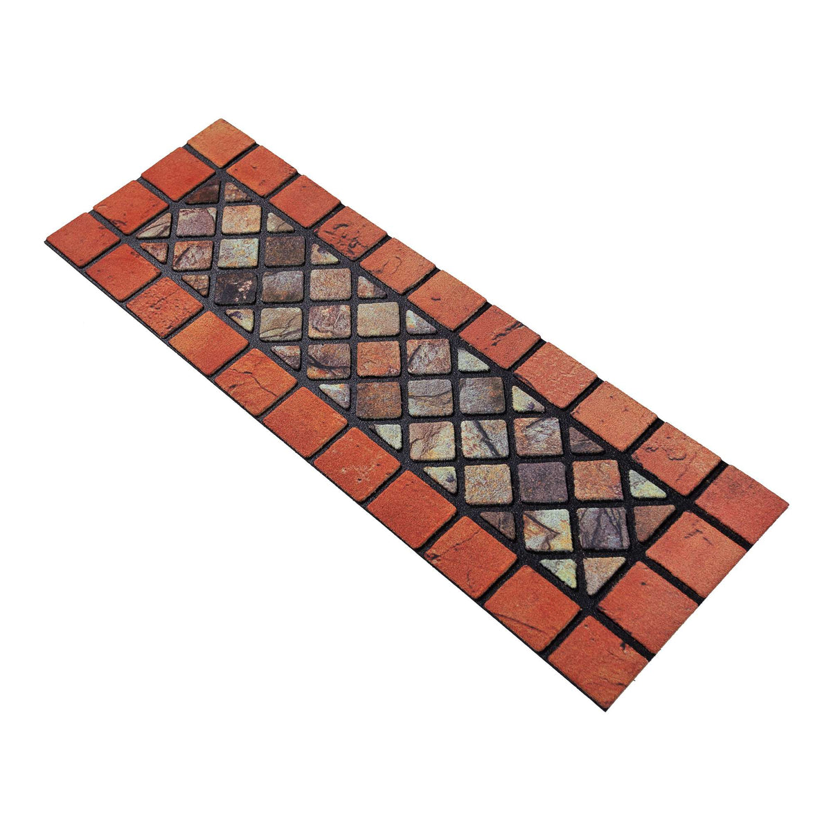 Elegant Tile Effect Narrow Step Doormat - Red Edge | Set of 2 | Red