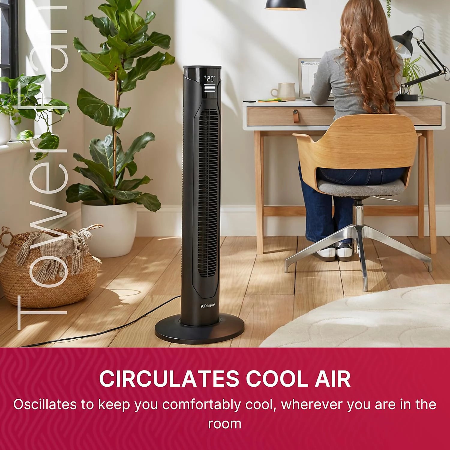 Tower Fan With Remote Control, 3 Speeds + Night Mode, Timer