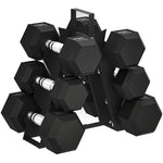 36kg Hex Dumbbell Set With Dumbbell Rack, Rubber Coated Weights