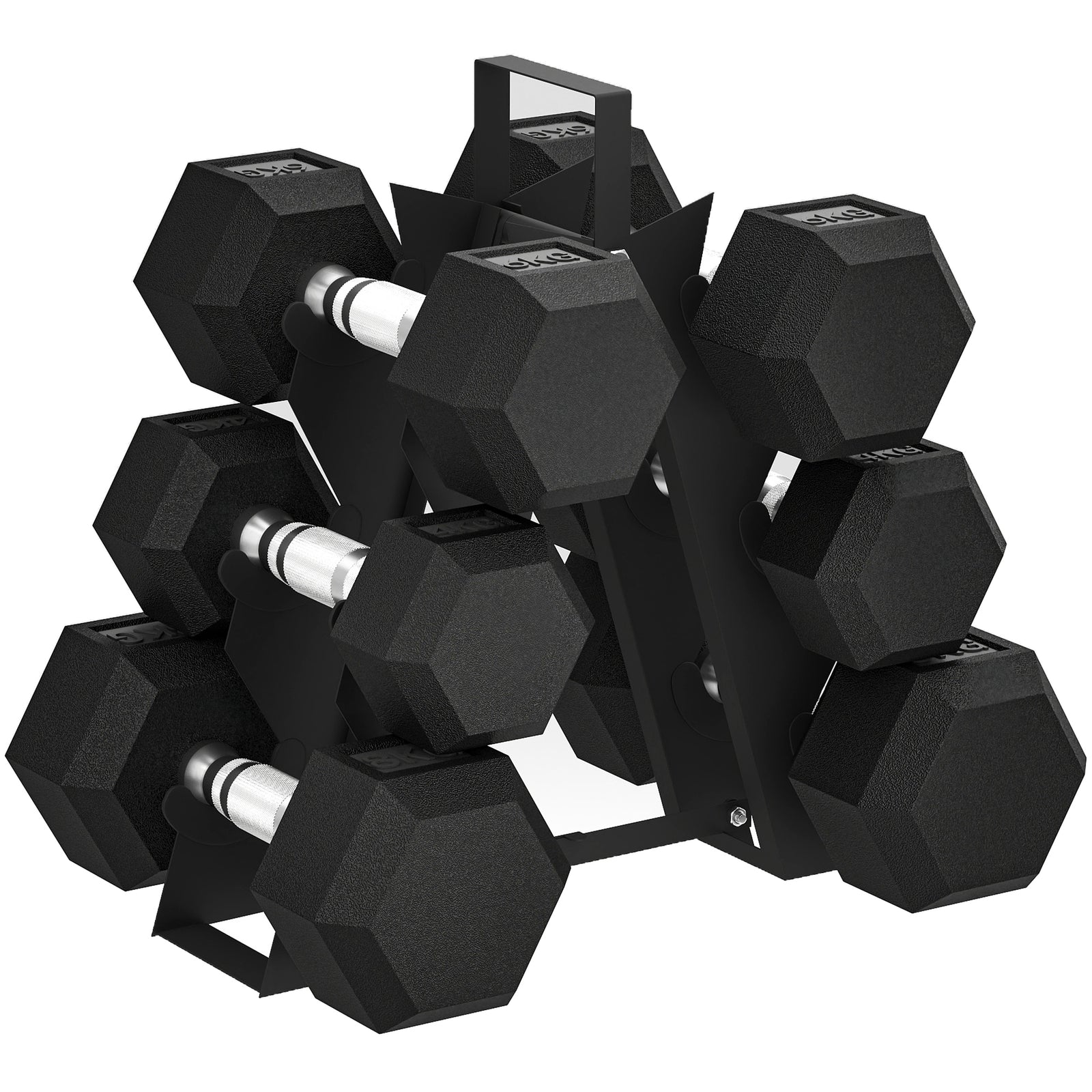 36kg Hex Dumbbell Set With Dumbbell Rack, Rubber Coated Weights