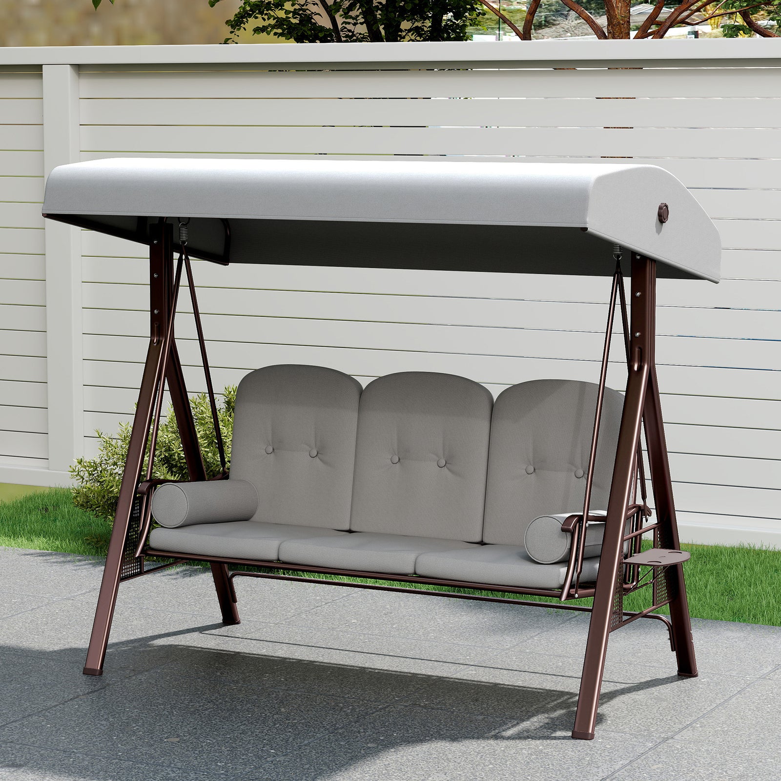 Outsunny 3 Seater Garden Swing Chair, Light Grey