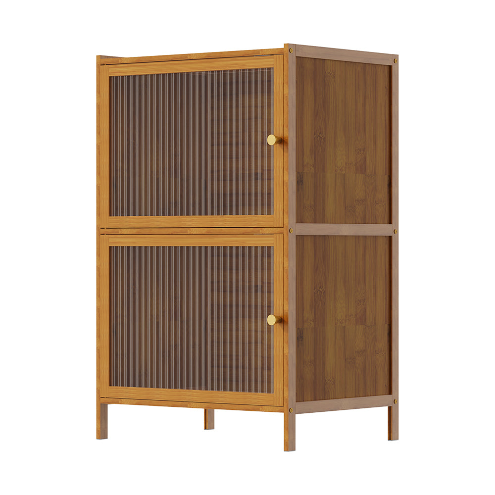 Versatile 2-tier Storage Cabinet With Transparent Doors,bamboo & Mdf Freestanding Organizer For Small Spaces