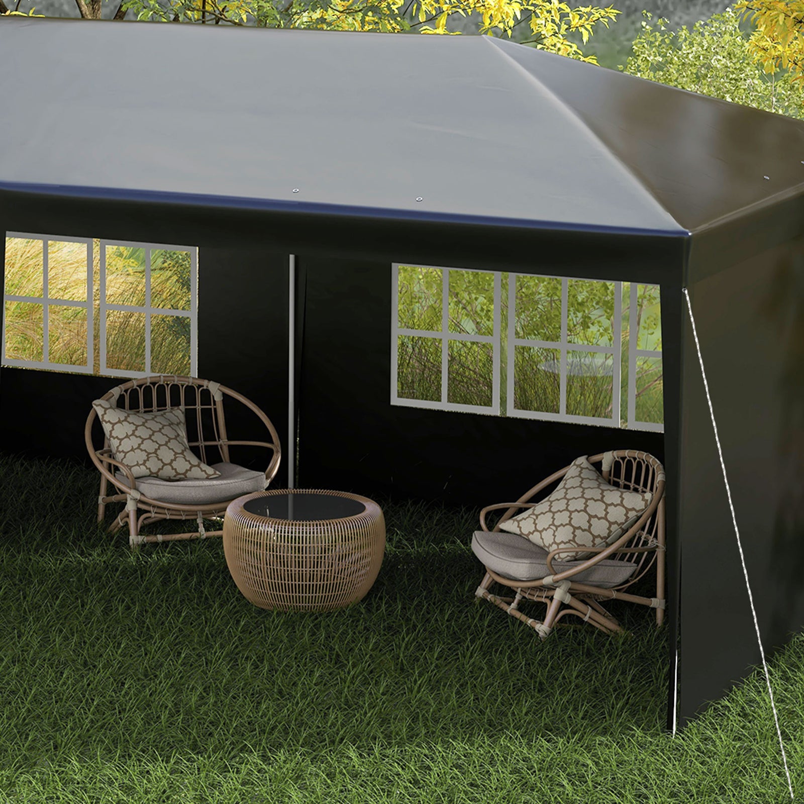 6m X 3m Garden Gazebo Marquee Canopy Party Tent Canopy Patio | Black