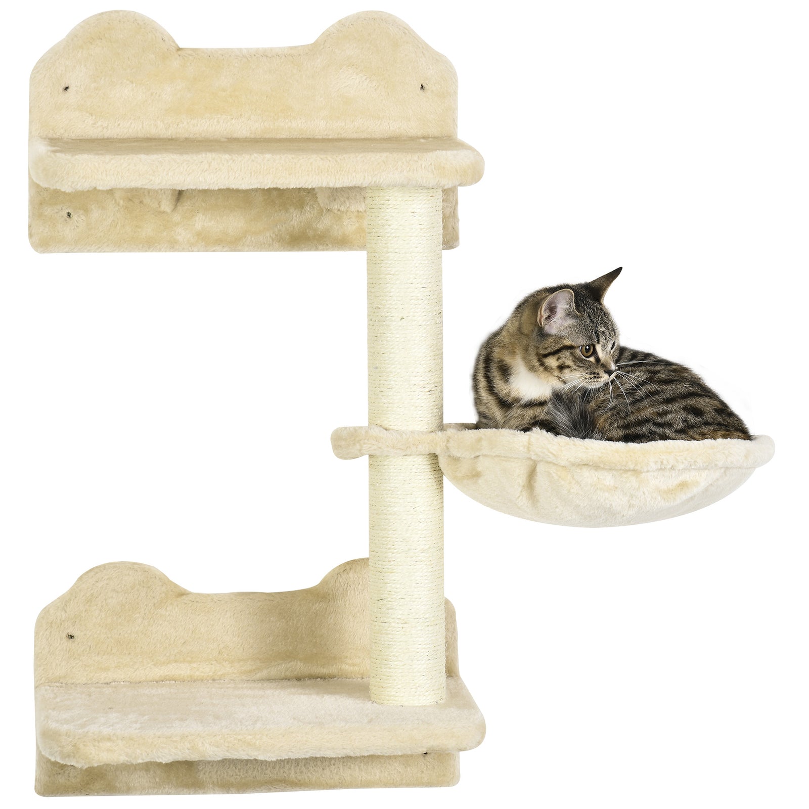 4 Piece Cat Shelf, Cat Wall Furniture W/ Hammock, Steps, Platforms | Beige