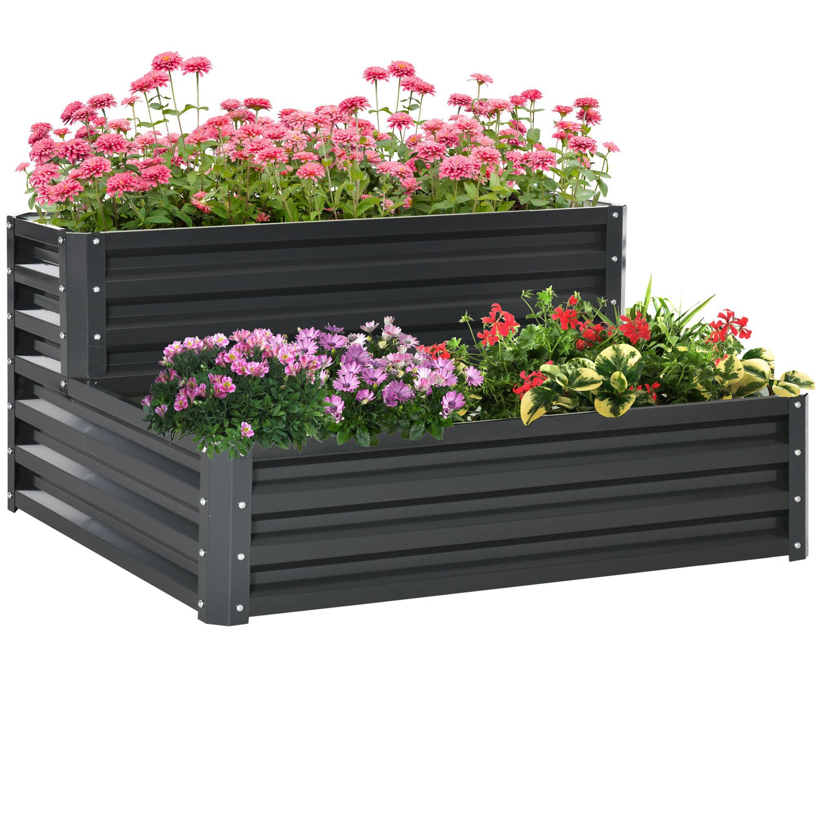 2 Tier Galvanized Raised Garden Bed Dark Grey