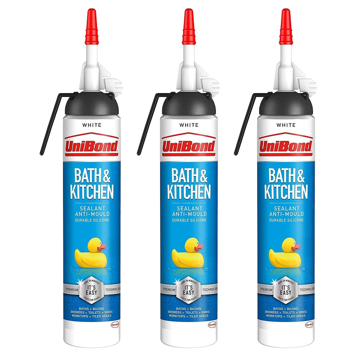Mould Resistant Bath & Kitchen Silicone Sealant White, 208g | Set of 3