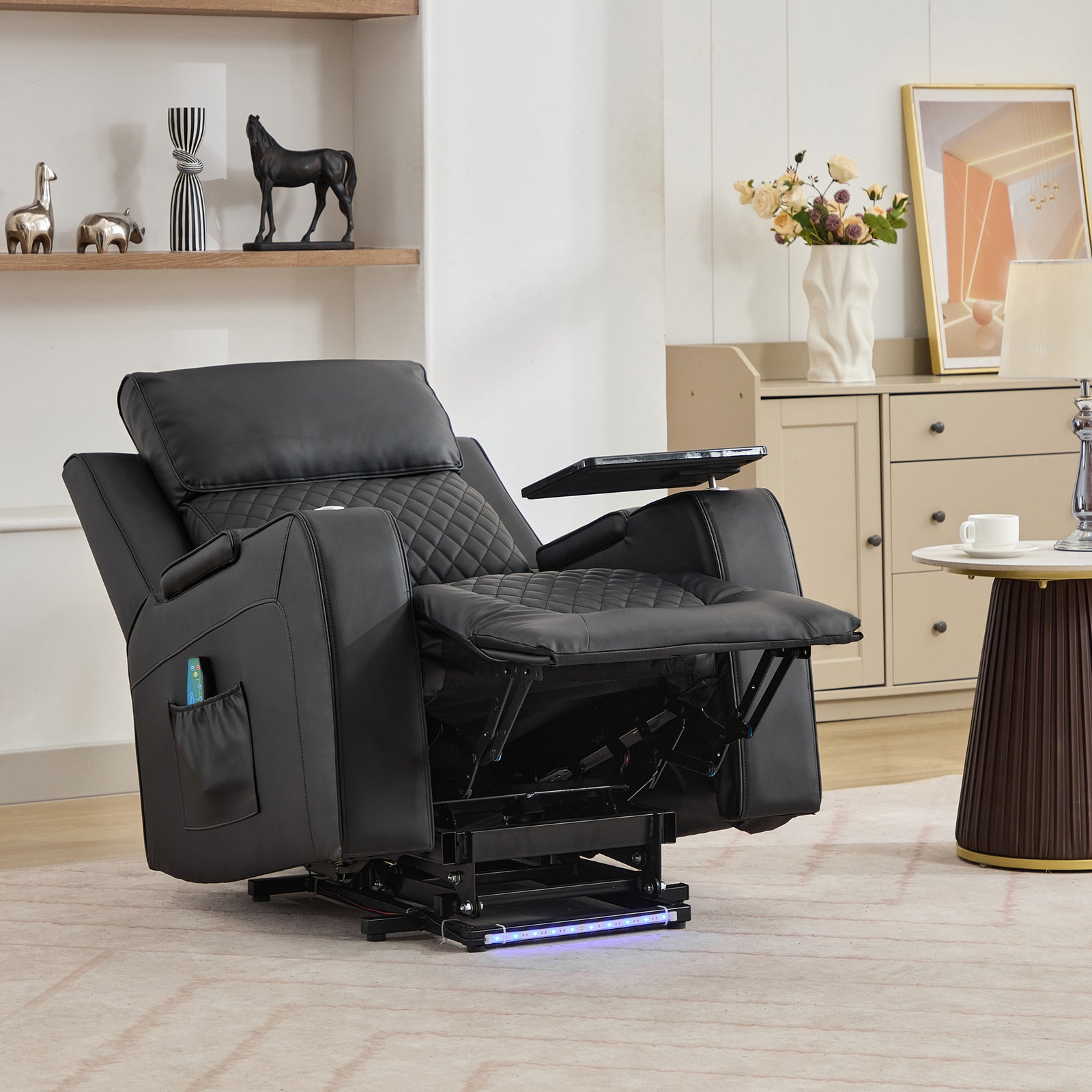 Byron Electric Riser Recliner Chair With Massage And Heat, Drink Cooler, Table | Black