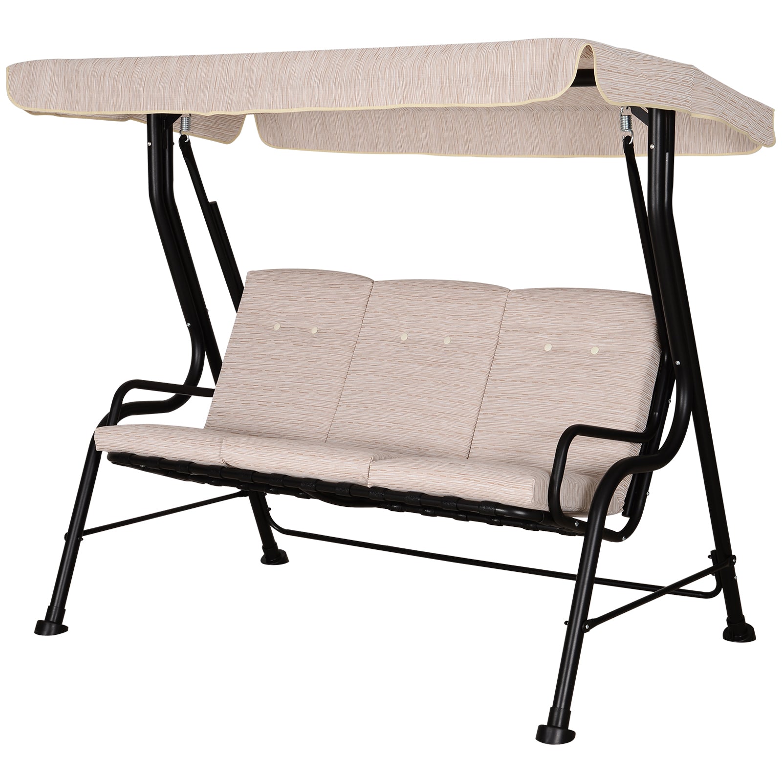 Outdoor 3-person Garden Metal Padded Porch Swing Chair Bench | Beige