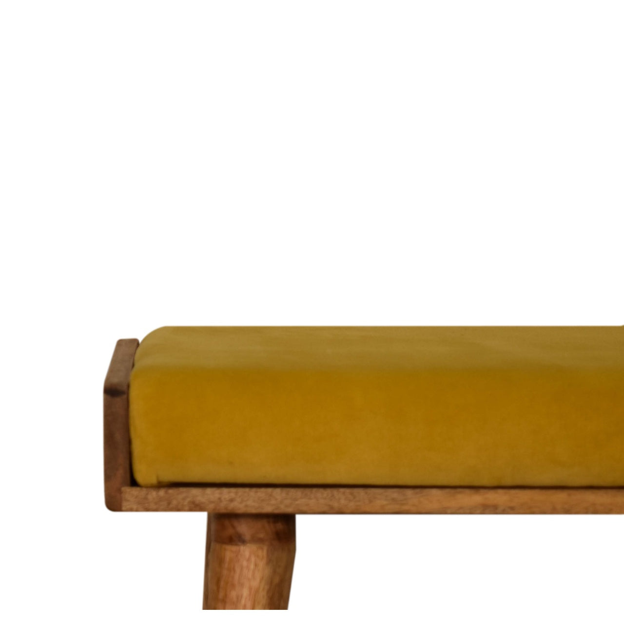 Solid Mango Wood Mustard Velvet Tray Style Footstool