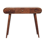Solid Wood Honey Caramel Round Dressing Table, 3 Drawers And Storage, Dark Brown