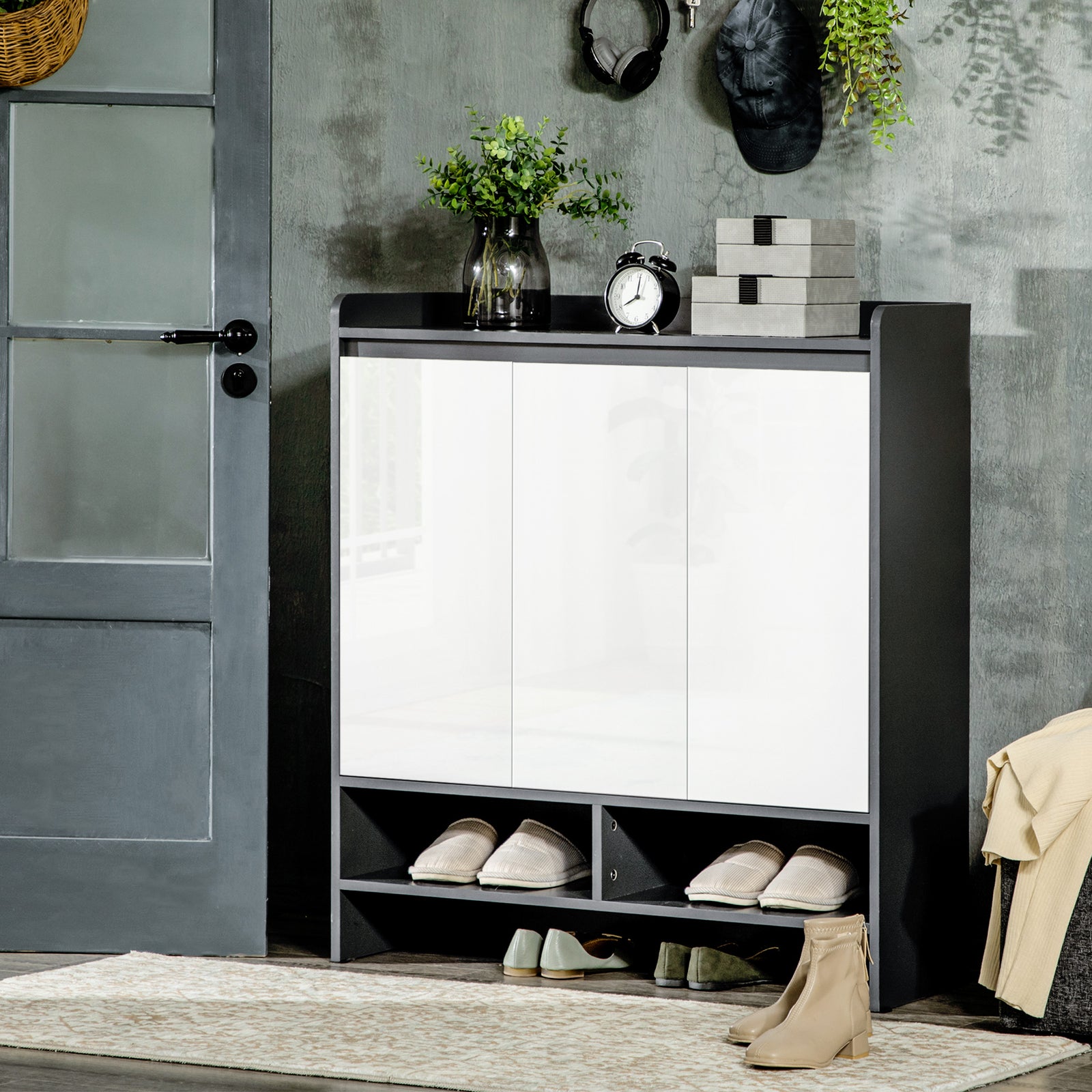 Storage Cabinet With High Gloss White Doors For 15/19 Pairs | Large
