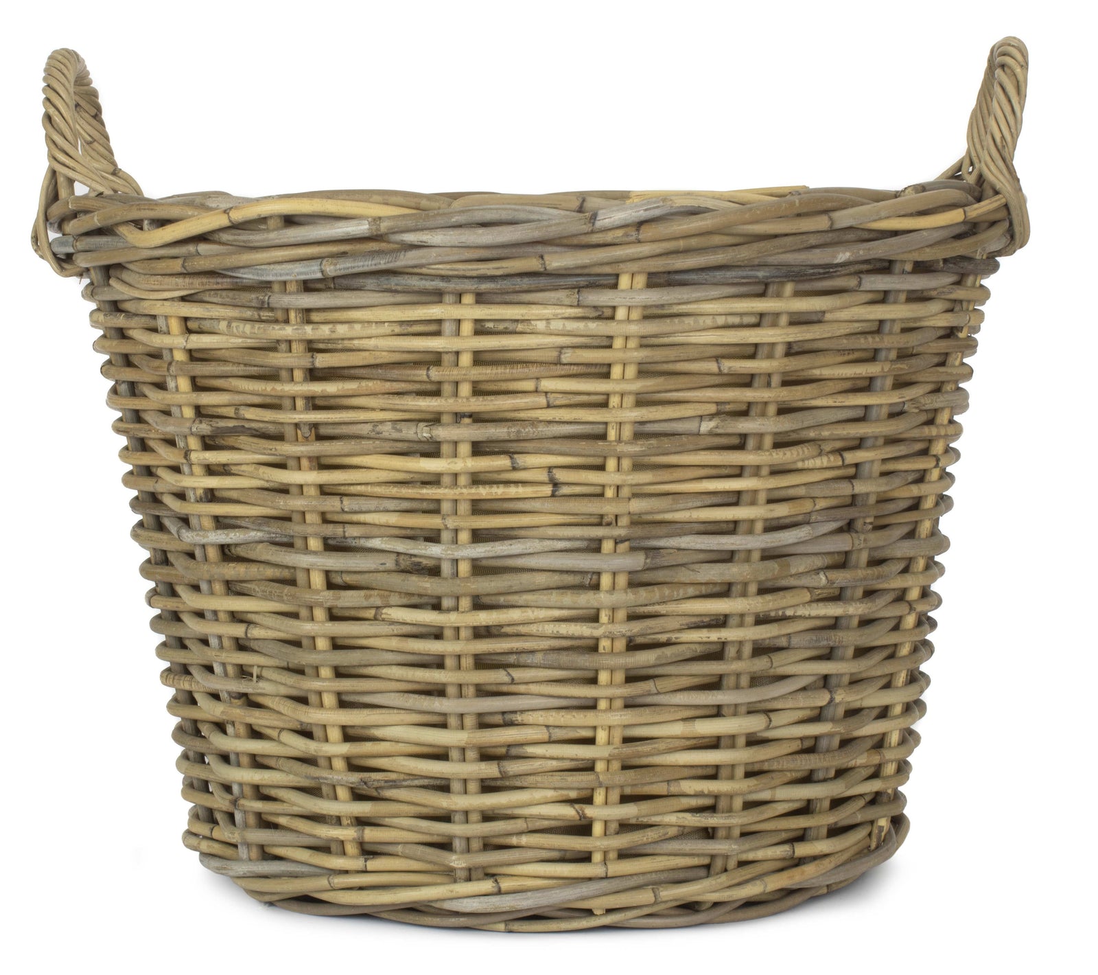 Round Grey Rattan Log Basket | Beige