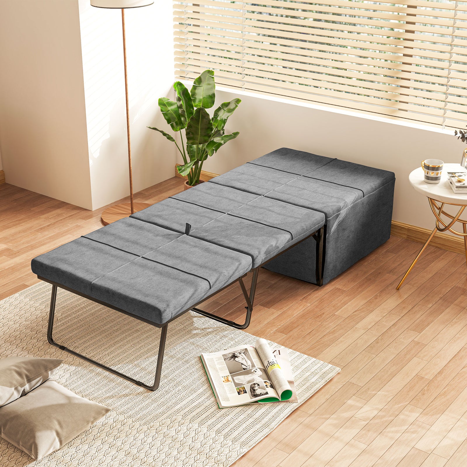 Linen Foldable Guest Bed Dust Cover And Metal Frame