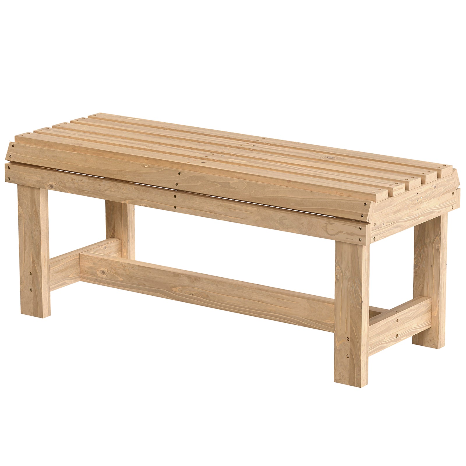 Wooden Garden Bench, 2 Seater Slatted Outdoor Bench | Natural
