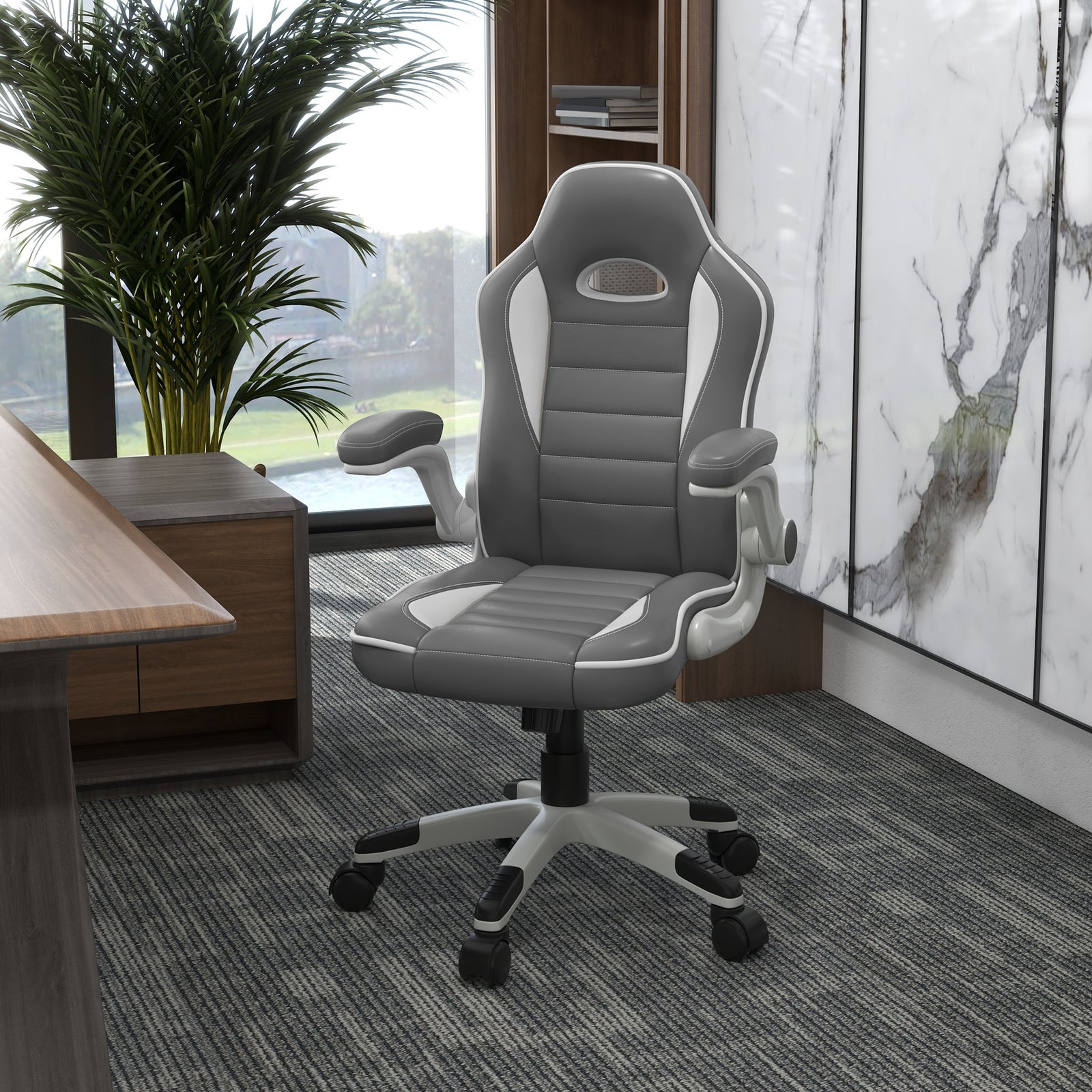 Gaming Chair Adjustable Flip Up Arms Grey