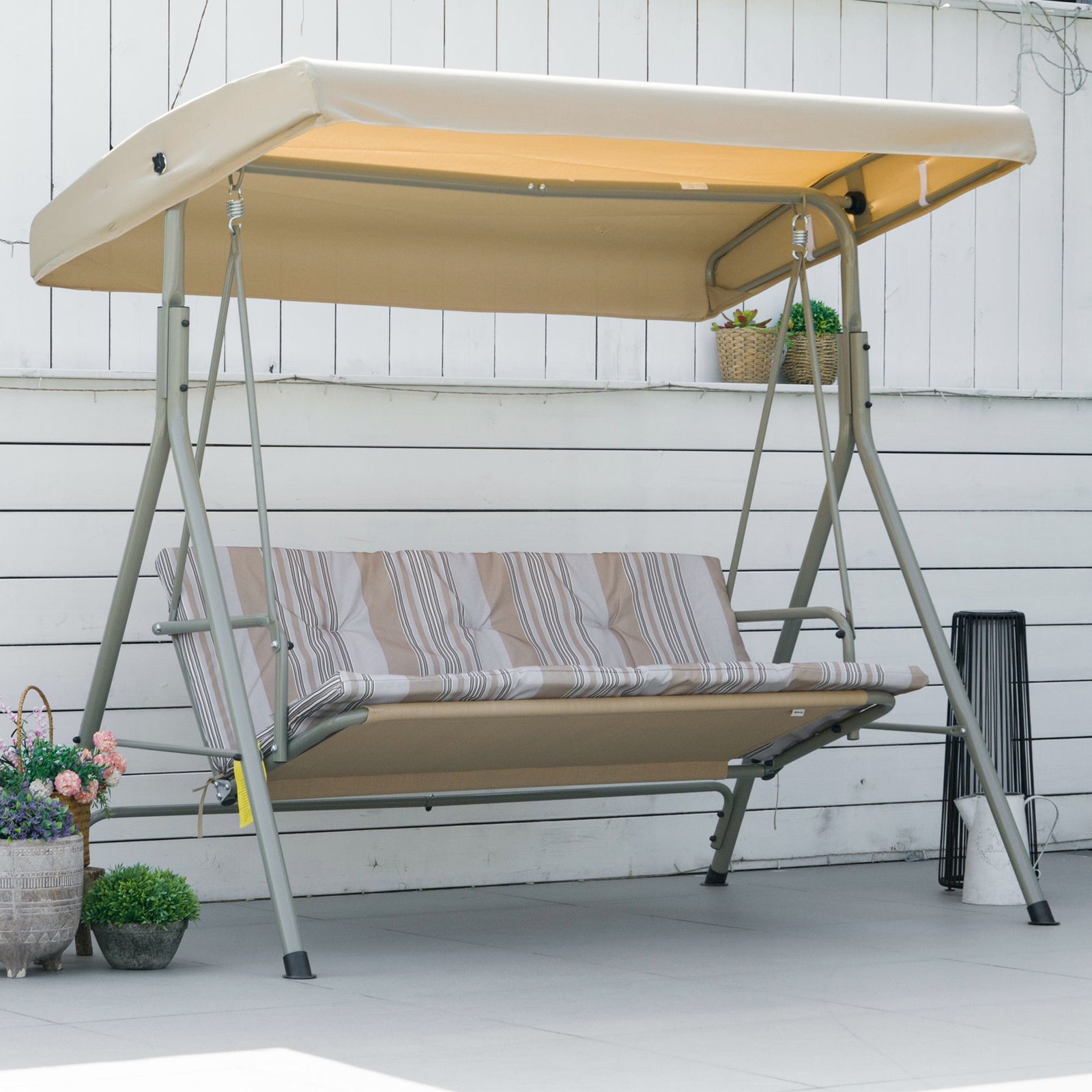 3 Person Porch Swing Chair Outdoor Lounge Bench W/ Canopy