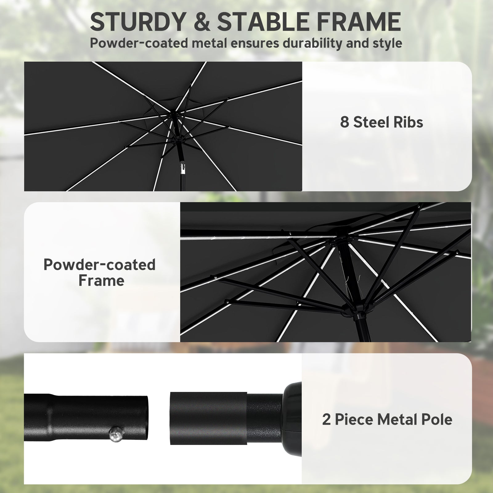 3 M Garden Parasol Umbrella With Led Lights, Patio Umbrella | Black