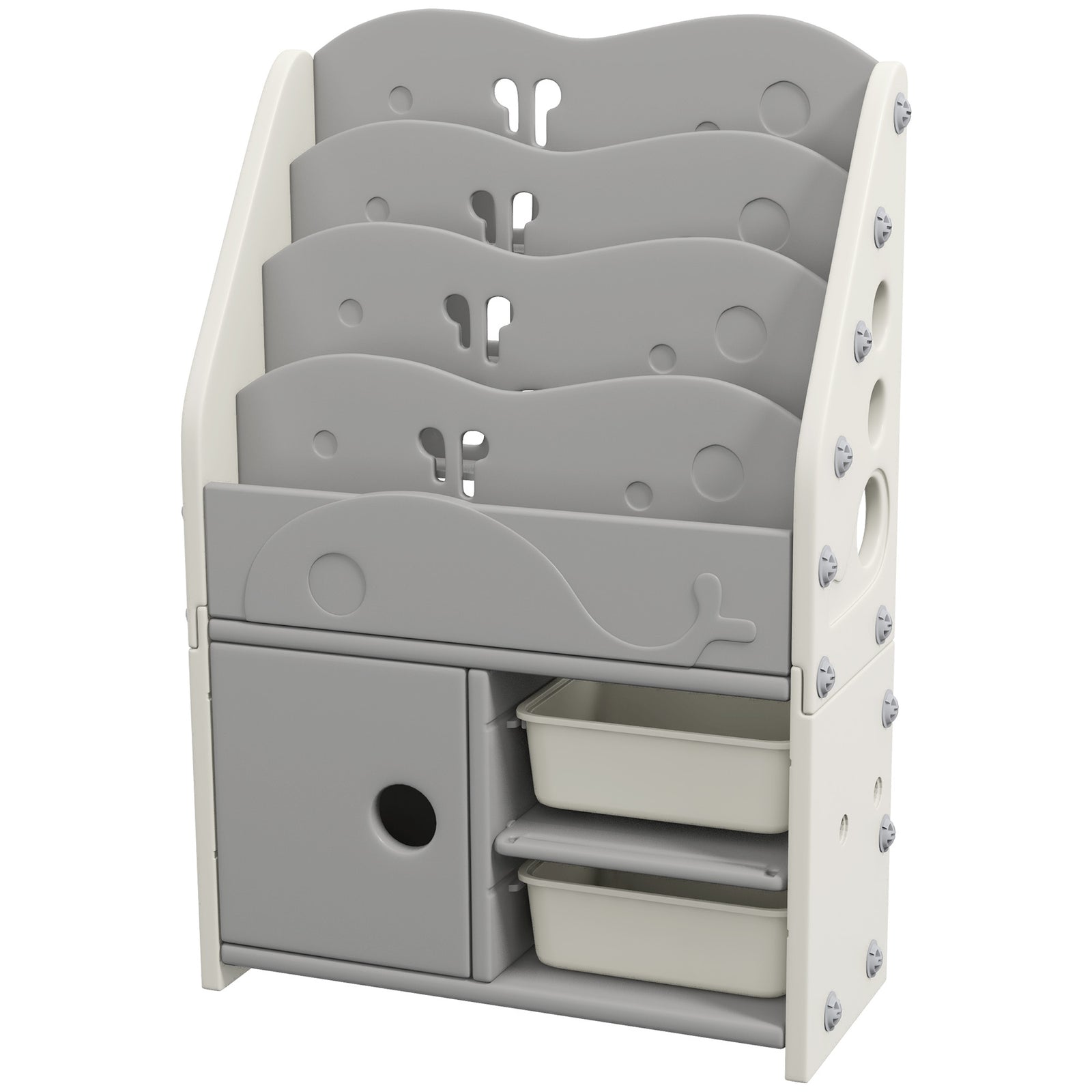 Kids Storage Units With 2 Storage Boxes, 67 X 29 X 98cm, Light Grey