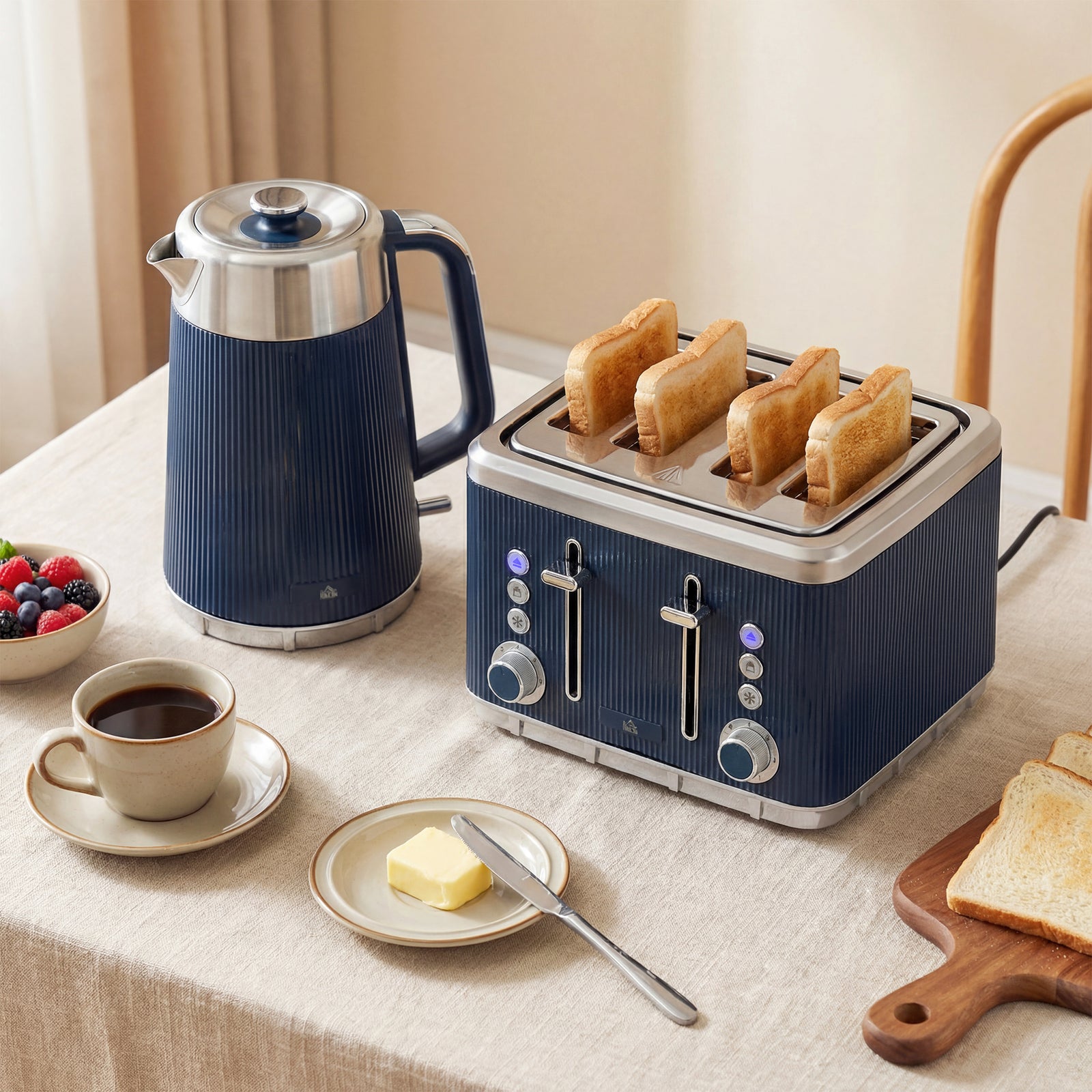 1.7l 3000w Rapid Boil Kettle And 4 Slice Toaster Set | Blue