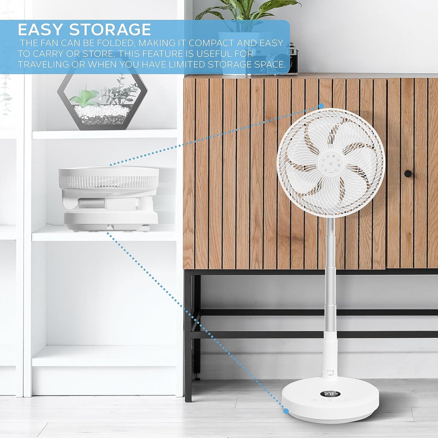 13.5'' Pedestal Fan With Remote Control - Oscillating & Portable Foldable Height Adjustable Cooling Led Display 12 Speed Turbo Quiet Circulation For Bedroom, Homes Office | Snow