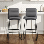Set Of 2 Pu Leather Bar Stools – Modern Counter Chairs With Double-layer Cushion & Black Metal Legs | Grey