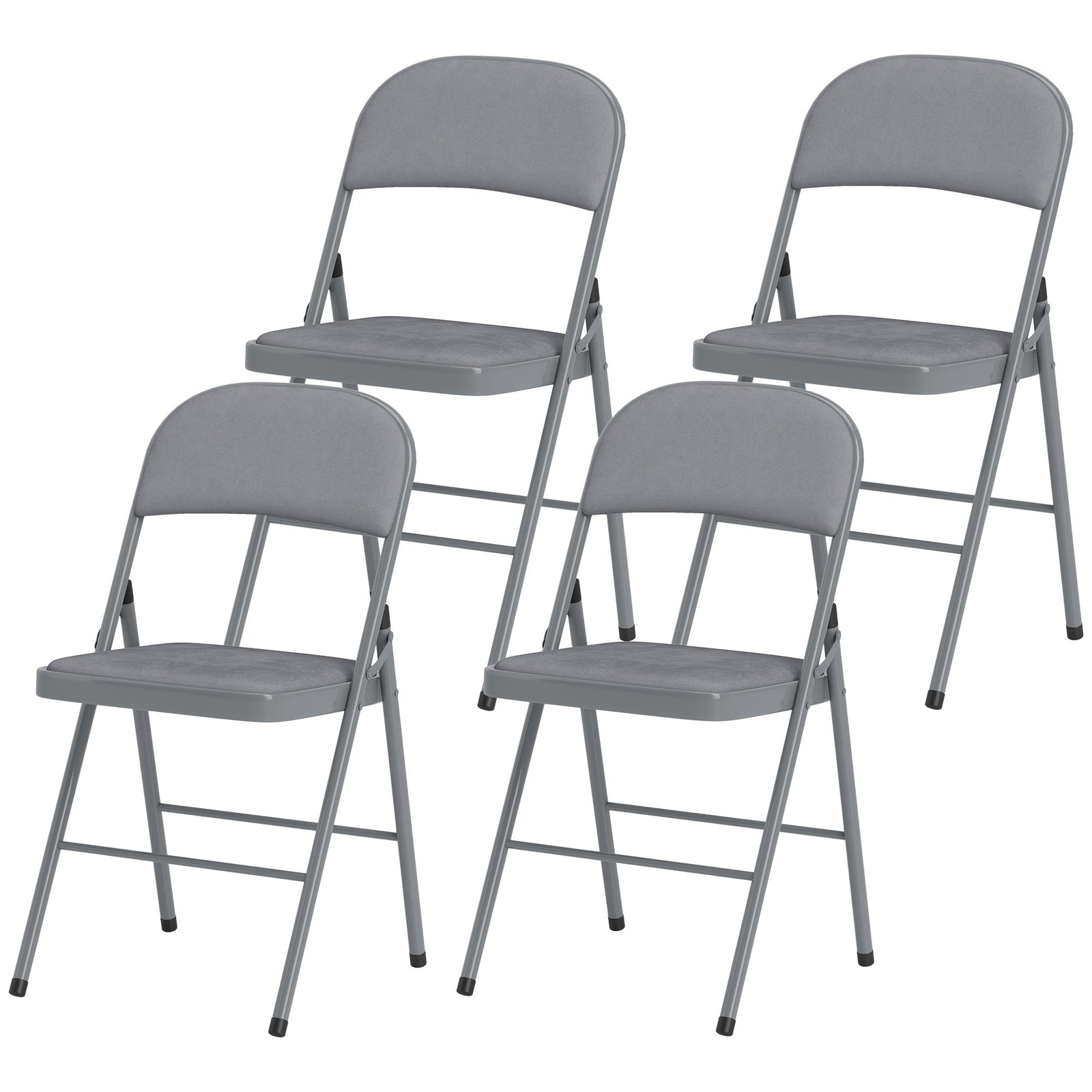 HOMCOM Folding Chairs Set Of 4, Foldable Chairs With Cushions, Light Grey