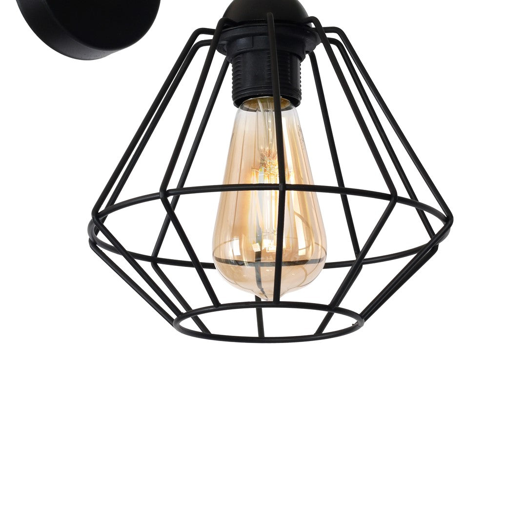 Colin Black Wall Lamp 1xe27 Hand Made Matt Black Cage Style Lamps Creating Industrial Chic