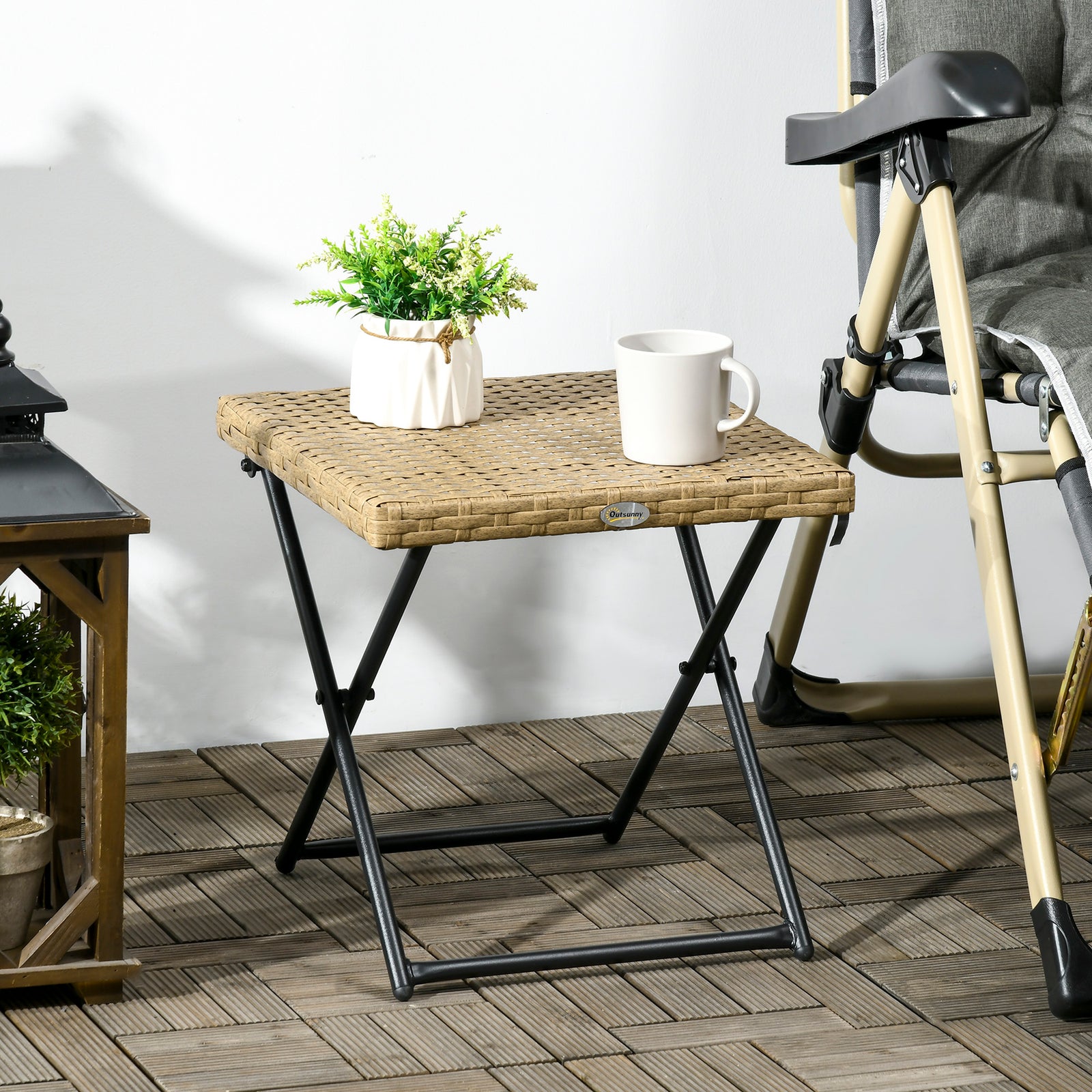Folding Rattan Coffee Table W/ Steel Frame Bistro Garden | Natura