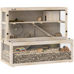 3 Tier Wooden Hamster Cage With Hut, Wheel, Ramps, 100 X 50 X 84 Cm | Natural