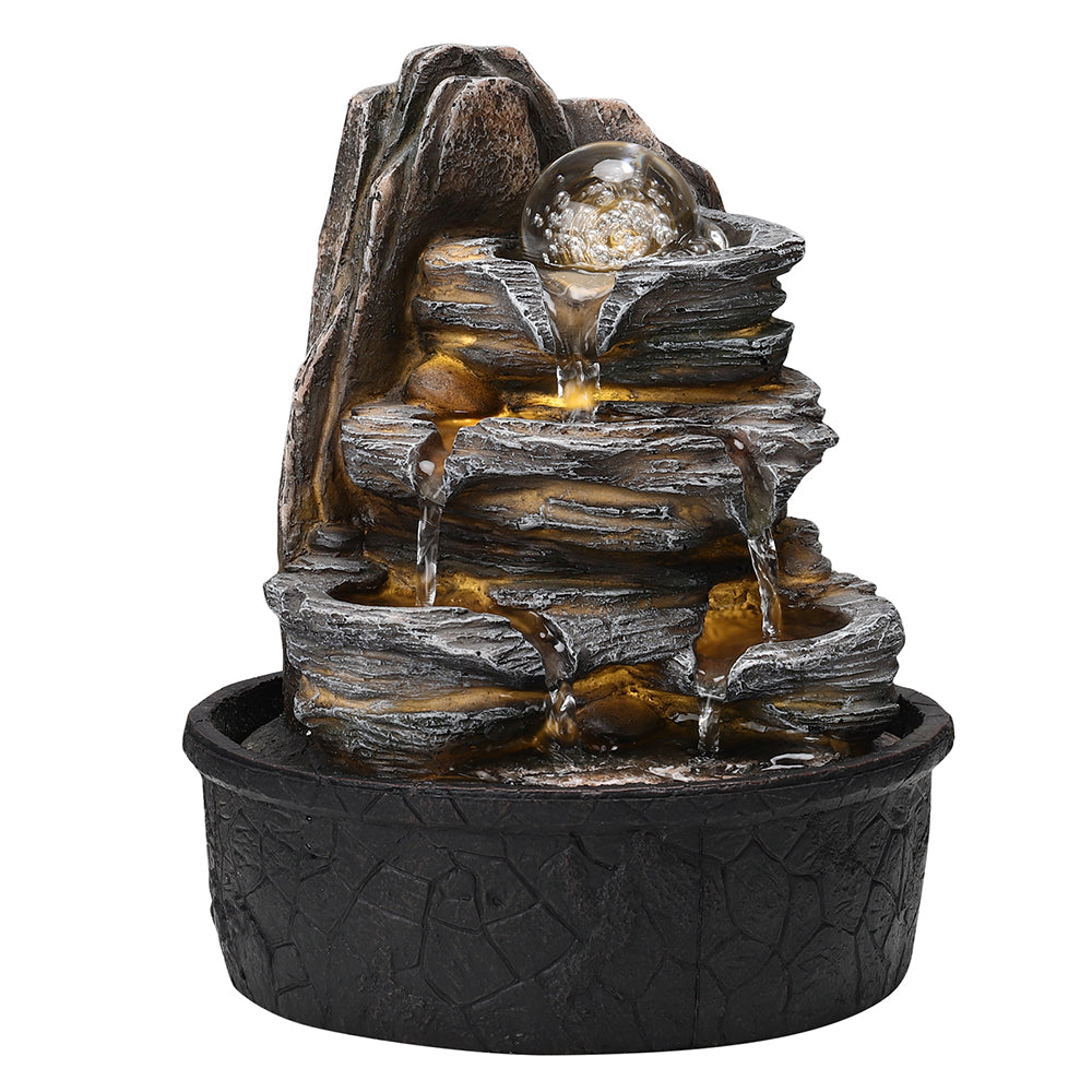 Tiered Rock Tabletop Water Fountain With Led Crystal Ball