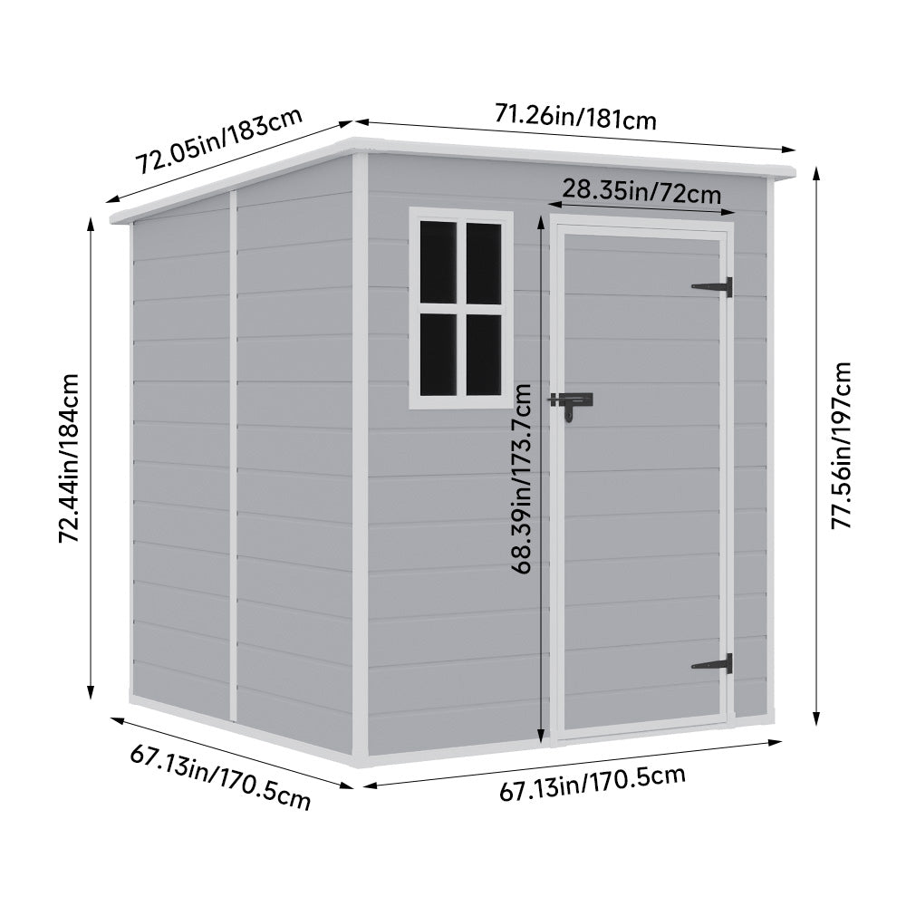 6 X 6ft Durable Pp Outdoor Storage Shed With Lockable Door, Floor, Window & Vent – Weatherproof Plastic Garden Shed