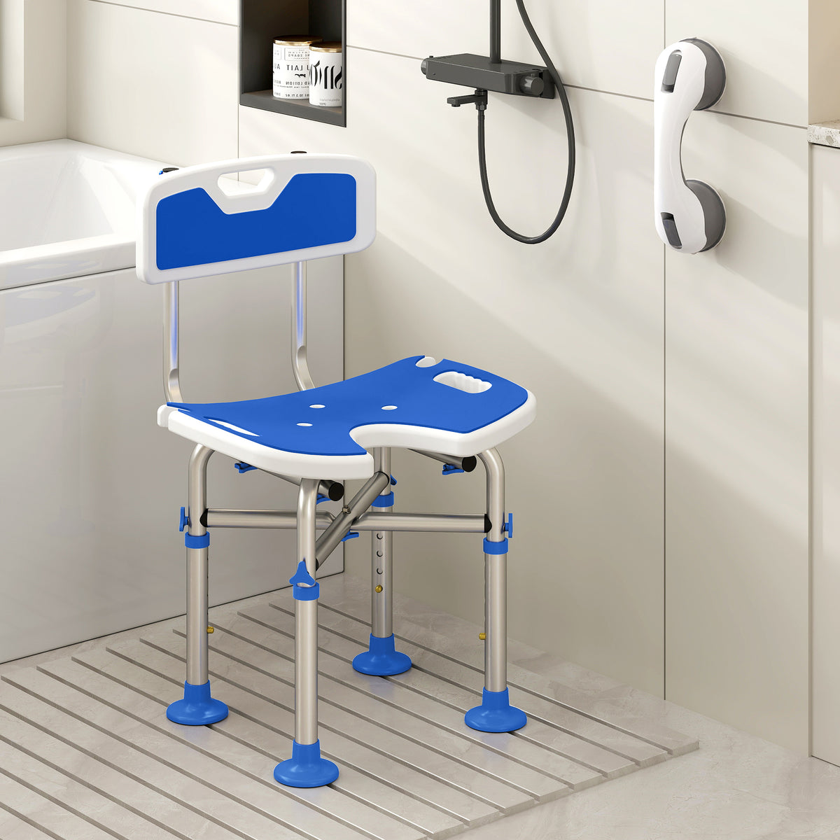 HOMCOM Shower Chair With U-shaped Cutout, Height Adjustable Shower Chair