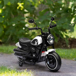 6v Electric Motorbike With Training Wheels, One-button Start | White